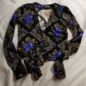 Betsey Johnson printed black velour wrap top